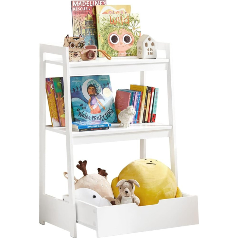 SoBuy KMB31-W Children's Toy Shelf with 2 Shelves and One Drawer Bookcase Toy Chest Toy Box Storage Shelf for Children White W x H x H x D: 63 x 95 x 39 cm