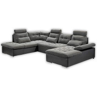 Jakarta landscaped interior in U-shape, fabric cover, black / lava, pull-out sofa with sleep function and bed drawer