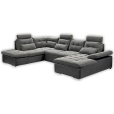Jakarta landscaped interior in U-shape, fabric cover, black / lava, pull-out sofa with sleep function and bed drawer