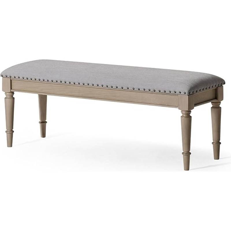 Maven Lane Elizabeth Traditional Upholstered Wooden Bench Upholstered Seat for Kitchen Dining Room Table or Entrance Area Antique Grey