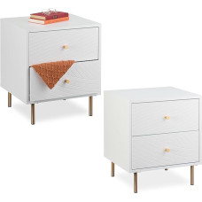 Relaxdays Bedside Table, Set of 2, 2 Drawers, Bedside Table, 52 x 45 x 40 cm, White/Gold