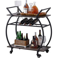 LVB Bar Cart with Wine Rack, 2-Tier Kitchen Coffee Basket on Wheels, Industrial Wood and Metal, Portable Liquor Wine Cart for Home, Rustic Modern Mobile Trolley with Shelves
