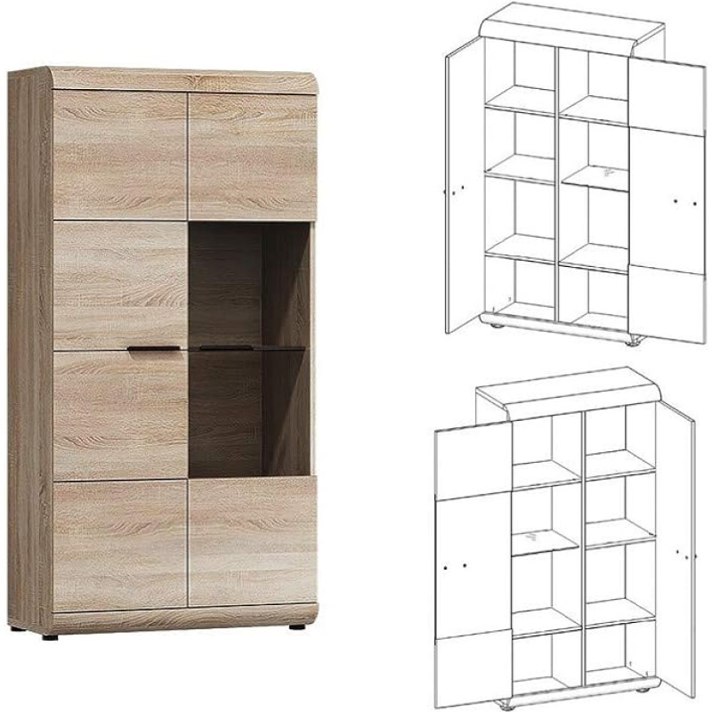 LINK Display Cabinet, Standing Display Cabinet, Living Room Cabinet, Display Cabinet with 2 Doors (Without Lighting)