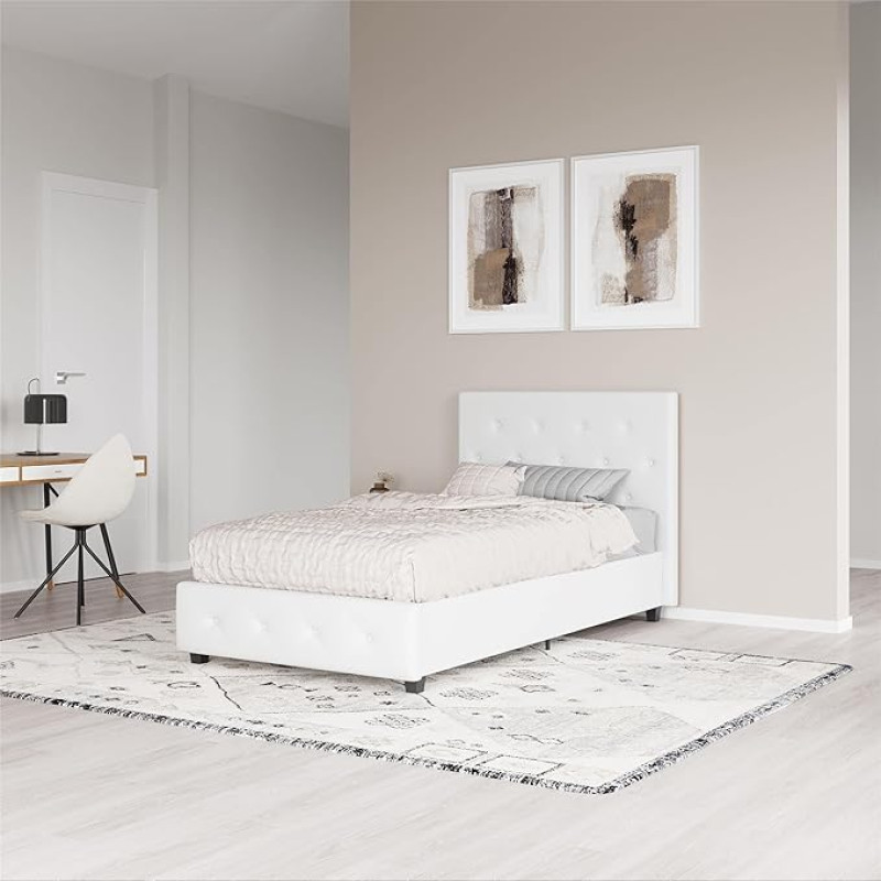 DHP Dakota Upholstered Platform Bed White Single