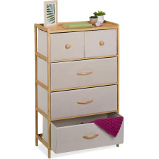Relaxdays Chest of Drawers, Bamboo, 5 Fabric Drawers, Hallway, Bedroom, HBT 94 x 58 x 32.5 cm, Drawer Cabinet, Natural/Beige
