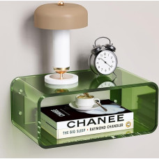 Dewrhiixe Acrylic Floating Bedside Table, Hanging Bedside Table, Bedside Shelf, Wall Mounted (Green, 24D x 41W x 17H cm)