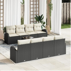 Rantry 9-teiliges Garten-Sofa-Set mit Kissen Schwarz Poly Rattan, 2-Sitzer Garten-Sofa mit Stauraum & Kissen Schwarz Poly Rattan Gartenlounge Model3354636
