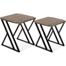 Versa Tulsa Side Table for Living Room, Bedroom or Kitchen Modern Low Table, Set of 2, Measures 50 x 45 x 45 cm (H x L x W), Wood and Metal, Colour: Brown and Black