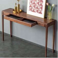 ZDFTGKM Mid-Century Modern Sofa Table 4 Legs Wooden Rectangular Storage Walnut Console North American Chinese Porch Long Stripes on Wall Brown 46.5