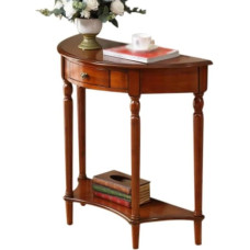 Retro Semi Round Sofa Table, Curved Solid Wood Console Desk with Drawers and Shelf, Stylish Entrance Display Table for Living Room and H (Brown, 80 x 35 x 80 cm)
