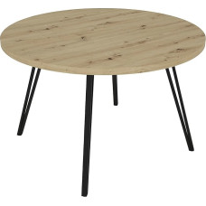 byLIVING Marta Dining Table / Round Table Top Artisan Oak / Metal Frame Matte Black / Kitchen Table for up to 5 People / D 120 cm / H 76 cm