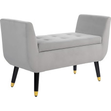 HOMCOM Bench with Storage Space, Armrests, Upholstered Bench with Velvet Look, Seat Chest with Wooden Legs, Chest Bench for Living Room, Bedroom, Hallway, 107 x 42 x 65 cm, Light Grey