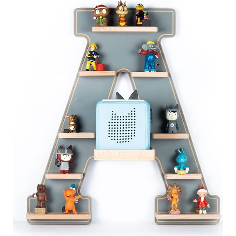 Boarti Children’s Shelf Various Letters in Grey and White – for Toniebox and Tonies – for Playing and Collecting