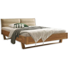 TJARK Modern Solid Wood Bed 180 x 200 cm, Oak - Comfortable and High-Quality Beam Bed with Padded Headboard - 186 x 89 x 219 cm (W x H x D)