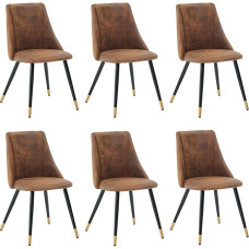MEUBLE COSY Dining Room Chairs Set of 4 Kitchen Chairs Ergonomic Living Room Chairs with Backrest Seat Made of Vintage Artificial Suede Metal Legs Brown + Gold