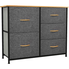 YITAHOME Chest of Drawers with 5 Drawers Fabric Storage Chest of Drawers Industrial Style for Bedroom, Living Room, Hallway, Dark Grey Storage Cabinet
