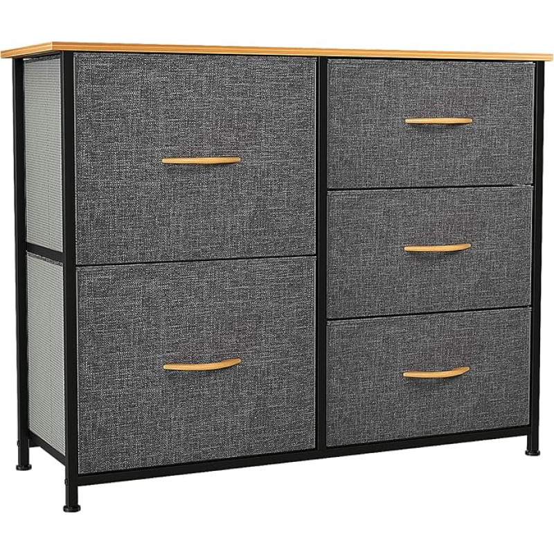 YITAHOME Chest of Drawers with 5 Drawers Fabric Storage Chest of Drawers Industrial Style for Bedroom, Living Room, Hallway, Dark Grey Storage Cabinet