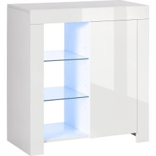 HOMCOM Living Room Cabinet White Chipboard and Metal with Blue LED Lights, 3 Open Shelves and Cabinet with Door, 75 x 35 x 82 cm
