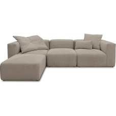 DOMO. collection Malia Corner Sofa, Cord Modular Sofa, L-Shaped Made of 2 x Corner Chairs, 1 x Armchair and 1 x Stool, Modular Couch, 4 Upholstery Elements, Corner Couch 301 x 193 x 69 cm (W x D x H),