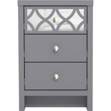 Galano Iris Bedside Table with 3 Drawers, Modern Bedside Cabinet with Mirror Detail, Side Table & Storage Space for Bedroom, Hallway & Living Room, Grey