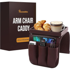 Houseables Armchair Caddy, Recliner Accessories, Armrest Organiser, Armrest Organiser, Sofa Armrest Organiser, Remote Holder for Recliner, Storage Bag for Couch, Side Cover, Bag, Brown