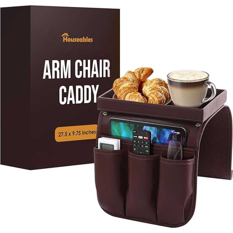 Houseables Armchair Caddy, Recliner Accessories, Armrest Organiser, Armrest Organiser, Sofa Armrest Organiser, Remote Holder for Recliner, Storage Bag for Couch, Side Cover, Bag, Brown