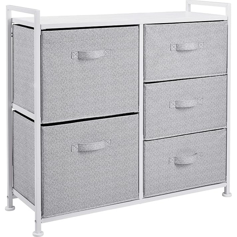 Amazon Basics - White Wardrobe Storage Unit with 5 Fabric Drawers