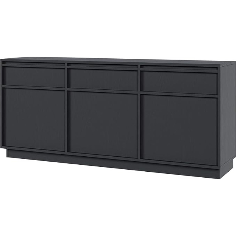 Selsey Evo Black Chest of Drawers 68.6 x 154 cm - Minimalist Design with 3 Cabinets & 3 Drawers - Matte Finish, Push-to-Open System - Ideal as Chest of Drawers for Bedroom, Living Room