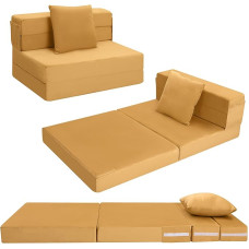 MeMoreCool Foldable Folding Mattress, High Density Foam Sofa Bed, Floor Futon Mattress, 4-Piece Guest Mattress, Guest Bed, Foldable, Folding Mattress Chair, Folding Mattress 75 x 195 cm, Yellow