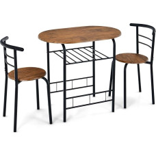 LIFEZEAL 3-Piece Dining Set, Dining Room Set, Space-Saving, Dining Table Balcony Table with Storage Compartment and 2 Chairs, Dining Table Set for Living Room, Dining Room and Balcony (Coffee)