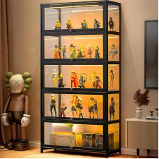 Scribora Display Cabinets, Glass Display Case for Collectibles & Trophy, 5 Tier Display Case, Bookcase, Storage Cabinet for Living Room, Bedroom, Office (Black Folding Door)