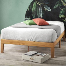 ZINUS Moiz 35 cm Wooden Bed Frame, Solid Wood Slatted Frame, Wooden Slat Support, Easy Assembly, 100 x 200 cm, Natural Colour