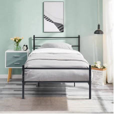Buybyroom Single Metal Bed Frame Double Bed Frame with Strong Headboard and Large Storage - Fits Teens and Adults - Black