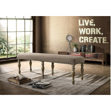 Roundhill Furniture CB428 Birmingham Upholstery Bench with Nail Head Detail, Microfiber Driftwood Finish