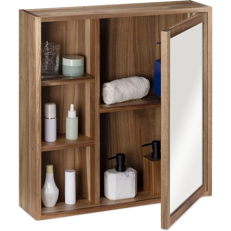 Navaris Hanging Bathroom Cabinet with Mirror 60.5 x 60 x 14 cm Wooden Wall Cabinet Bathroom Cabinet Including Mounting Material