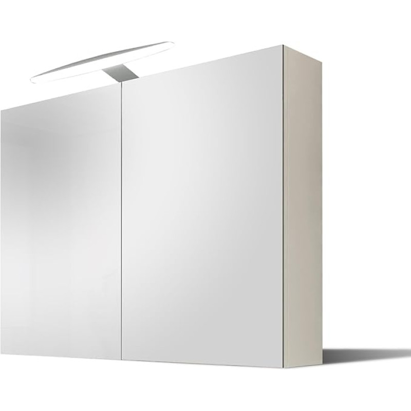 Artforma Bathroom Mirror Cabinet with Lumen Mirror Light, Bathroom Lamp (70 x 60 x 17 cm), Alpine White, Bathroom Cabinet, Illuminated Bathroom Cabinet, Storage Space and Socket in White
