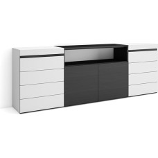 Skraut Home Chest of Drawers with Drawers Storage Cabinet 214 x 75 x 35 cm for Bedroom, Room, Sideboard, Cupboard, Modern Style, White and Black