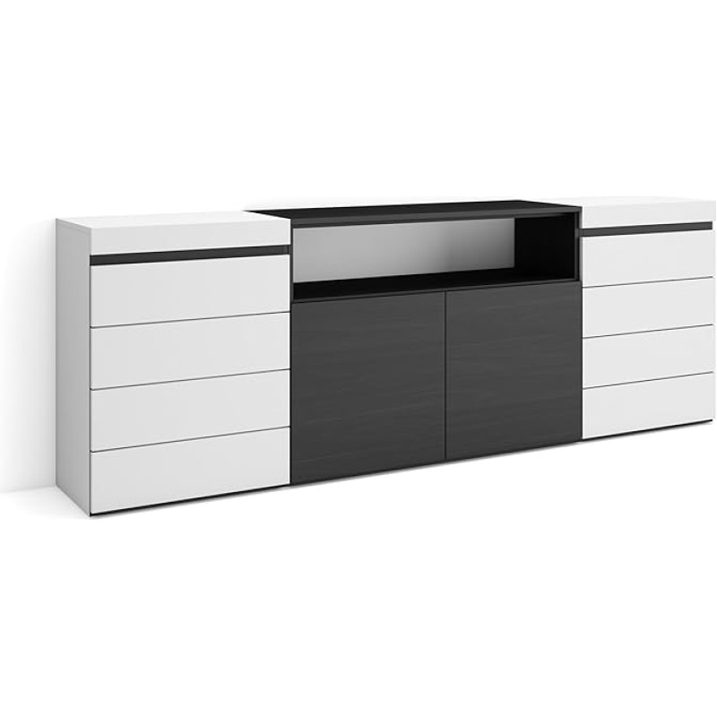 Skraut Home Chest of Drawers with Drawers Storage Cabinet 214 x 75 x 35 cm for Bedroom, Room, Sideboard, Cupboard, Modern Style, White and Black