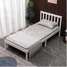 WestWood Single Headboard Solid Pine Durable Shaker Style Low Foot End Wooden Platform with Wooden Slat Support Bedroom Furniture Strong Support Legs Adults Kids
