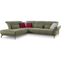 CAVADORE Cooper Corner Sofa / Airy Corner Sofa with Ottoman Left, Armrest Adjustment, Headboard Adjustment and Seat Depth Adjustment, 294 x 88 x 242 cm, Corduroy, Green