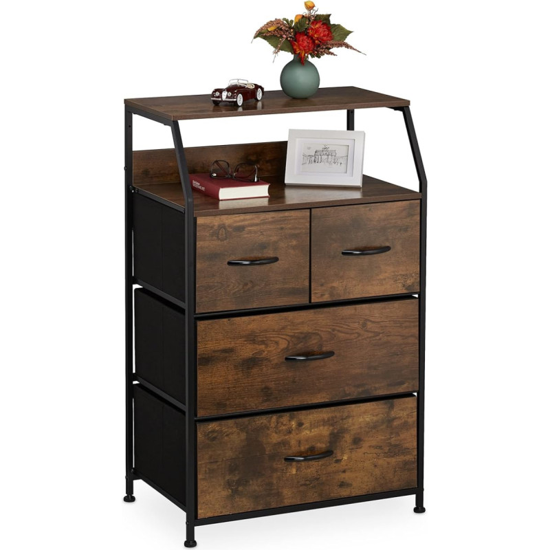 Relaxdays Industrial Chest of Drawers H x D 96.5 x 60 x 41.5 cm Fabric Metal Wood Effect 4 Drawers Sideboard Brown / Black