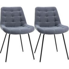 HOMCOM Set of 2 Dining Room Chairs, Kitchen Chairs, Upholstered Chairs with Backrest, Velvet Seat Cover for Living Room, Retro Design, Steel Legs, Grey, 50 x 61 x 79 cm