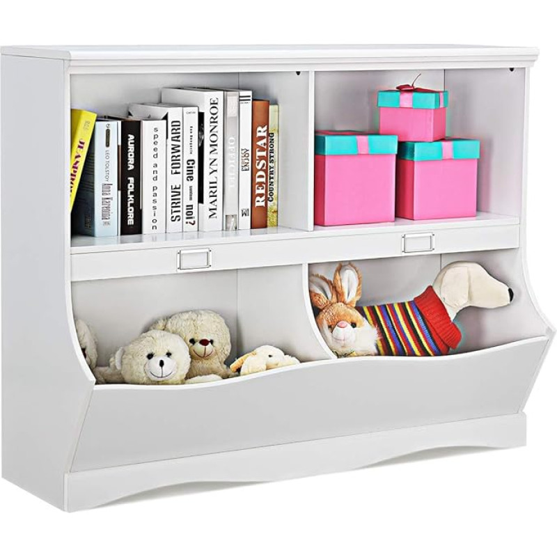 KOMFOTTEU Children's Bookcase, Large, Toy Shelf, Children's Room Shelf, Made of Wood, Toy Cabinet with 4 Storage Compartments, Children's Shelf, Organiser for Children's Room, Playroom, 105.5 x 39.5 x