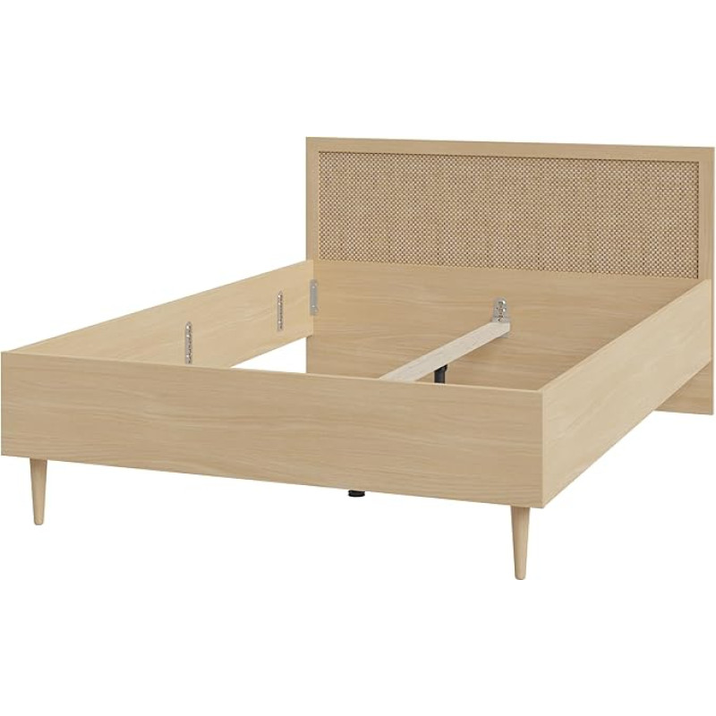 FORTE Calasetta Bed 140 x 200 cm, Boho Style, Bed with Viennese Wicker, Teenager's Room, Bedroom, Wood Material, Elegancia Oak Wood Decor/Techno Rattan, 147 cm Wide x 90 cm High x 206 cm Deep