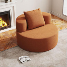 95.0 cm Runder Loungesessel Lesesessel mit Kissen und Armlehne, übergroßer runder Stuhl für Wohnzimmer, Lounge und Projektionsraum, Orange Memory Foam Stühle für Erwachsene