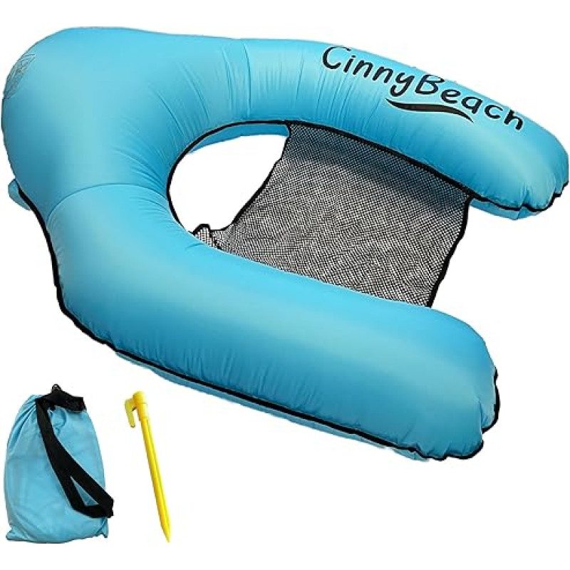 Cinnybeach Innovative Inflatable Air Mattress in 2 Seconds for Sea and Pool for Adults, Inflatable Chair without Pump with Clip Closure