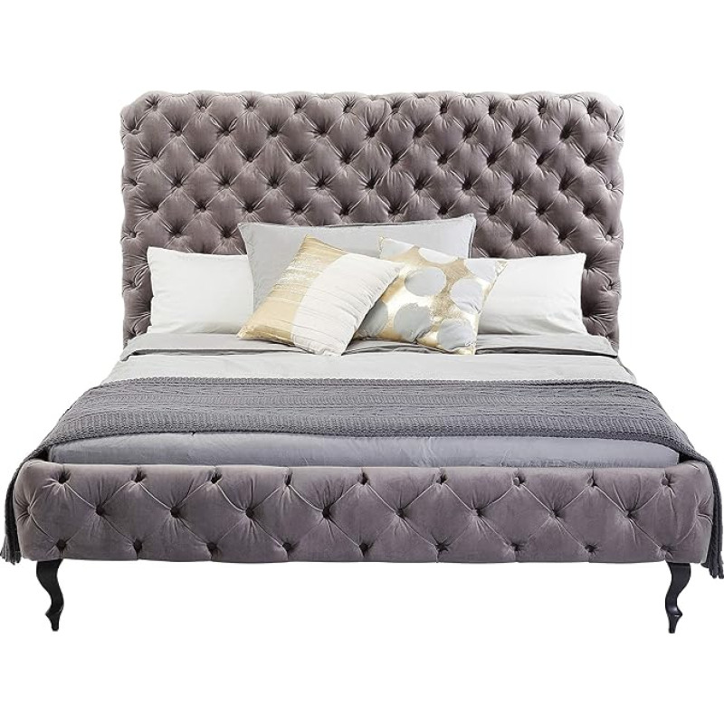 Kare Desire Velvet Design Bed Silver Grey Velvet Upholstered Button Stitching Upholstered Bed High Headboard 180 x 200 cm