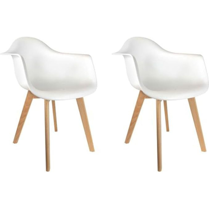 The Home Deco Factory hd3092 Scandinavian Armchair - Lot de 2 Wood + PP White 62, 80 x 59, 80 x 85, 30 cm
