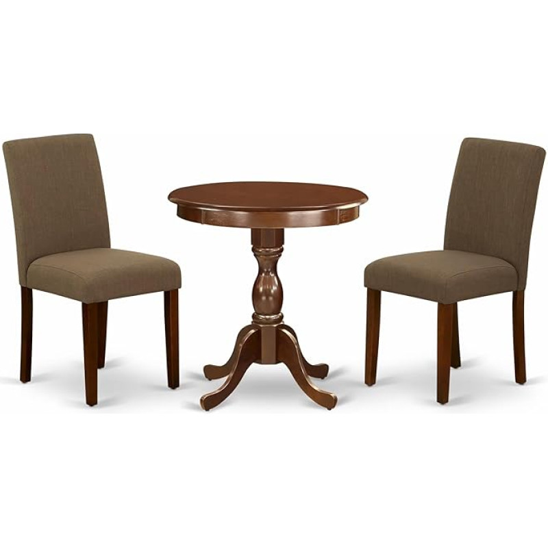 East West Furniture Eden ESAB3-MAH-18 3-Piece Dining Set for Small Spaces, Includes Round Table with Base and 2 Parson Coffee Linen Fabric Dining Chairs, 30