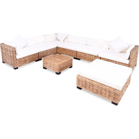 SECOLI Rattan Lounge Seating Set, 27-Piece Polyrattan Garden Furniture Set, Natural Rattan Sofa Set, Dining Set, Sofa Set with Cushions